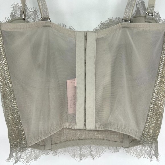 Victoria's Secret Dream Angels Bustier Gold Chantilly Lace Lined Strapless - Picture 9 of 12